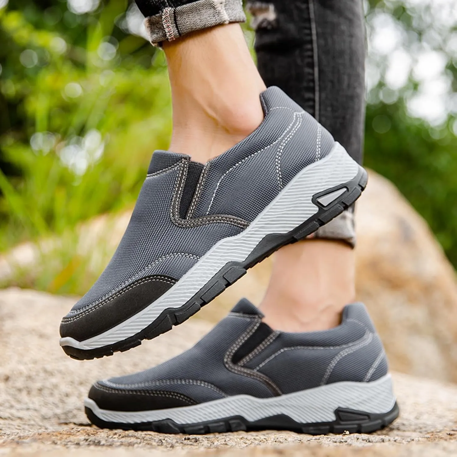 Men's Slip on Walking Shoes Casual Dressy Memory Foam Breathable Canvas Lightweight Fashion Sneakers Non Slip Indoor Outdoor Workout Tennis Shoes Wide Width