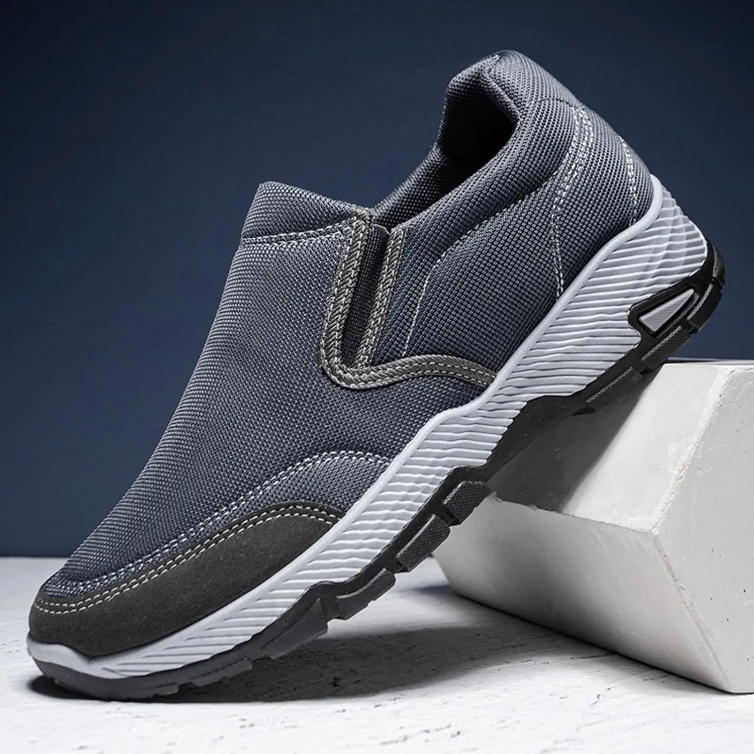 Men's Slip on Walking Shoes Casual Dressy Memory Foam Breathable Canvas Lightweight Fashion Sneakers Non Slip Indoor Outdoor Workout Tennis Shoes Wide Width