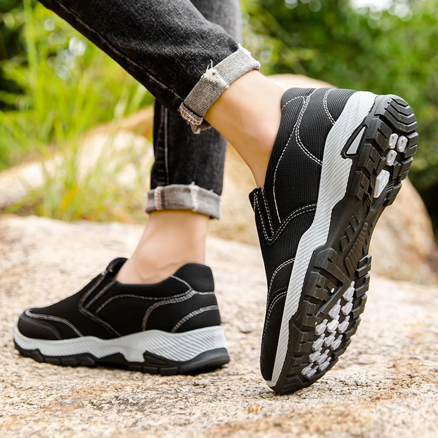 Men's Slip on Walking Shoes Casual Dressy Memory Foam Breathable Canvas Lightweight Fashion Sneakers Non Slip Indoor Outdoor Workout Tennis Shoes Wide Width