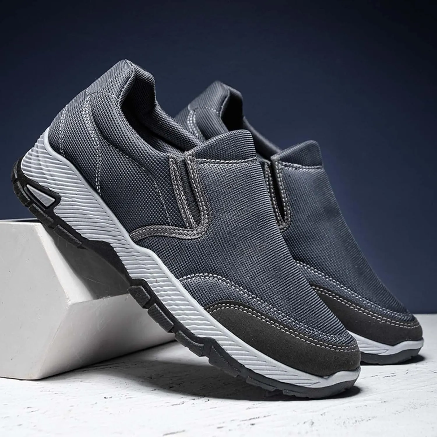 Men's Slip on Walking Shoes Casual Dressy Memory Foam Breathable Canvas Lightweight Fashion Sneakers Non Slip Indoor Outdoor Workout Tennis Shoes Wide Width