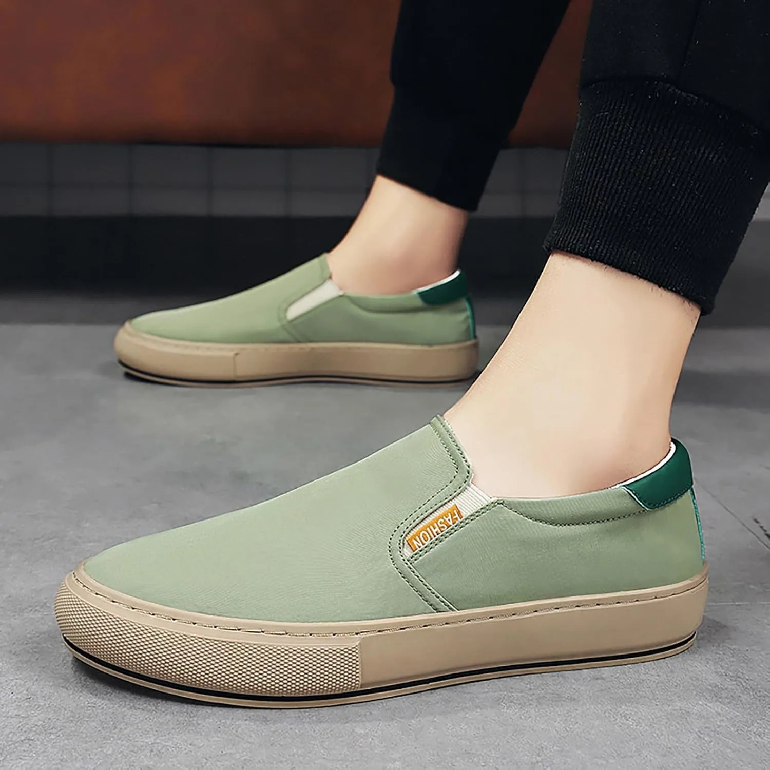 Men's Slip on Walking Shoes Casual Dressy Memory Foam Breathable Fashion Low Top Canvas Sneakers Non Slip Travel Jogging Training Gym Shoes Wide Width