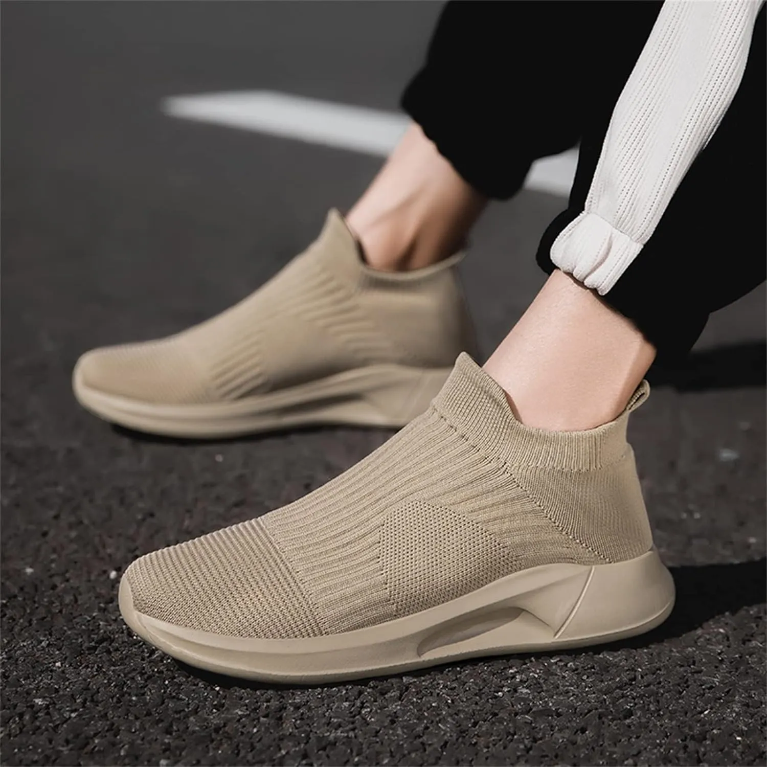 Men's Slip on Walking Shoes Comfy Knitted Memory Foam Breathable Mesh Fashion Sneakers Non Slip Arch Support Cushioning Athletic Running Shoes