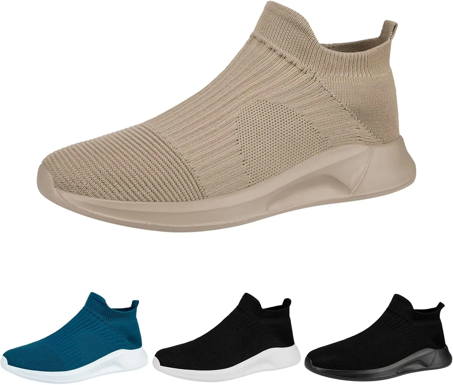 Men's Slip on Walking Shoes Comfy Knitted Memory Foam Breathable Mesh Fashion Sneakers Non Slip Arch Support Cushioning Athletic Running Shoes