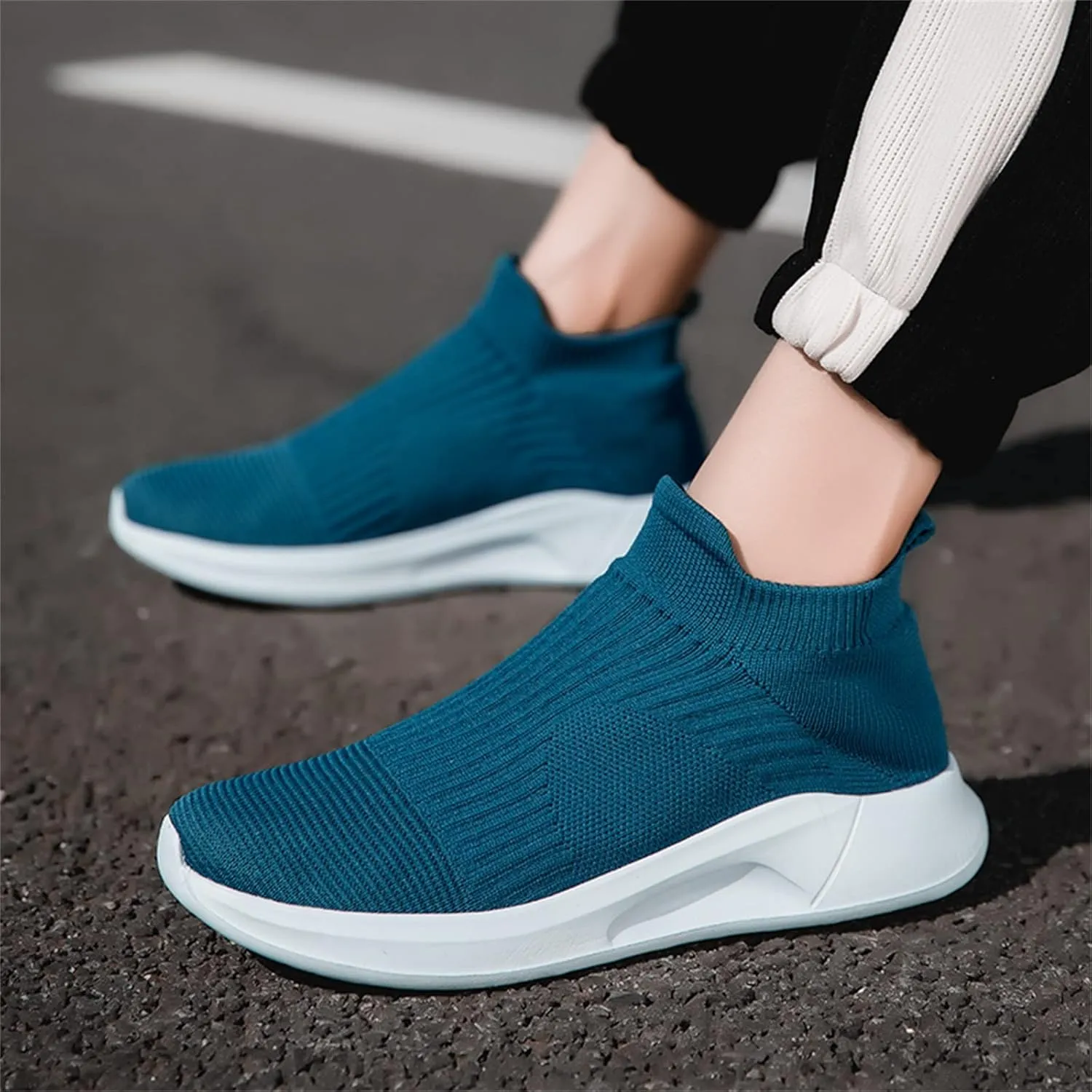 Men's Slip on Walking Shoes Comfy Knitted Memory Foam Breathable Mesh Fashion Sneakers Non Slip Arch Support Cushioning Athletic Running Shoes