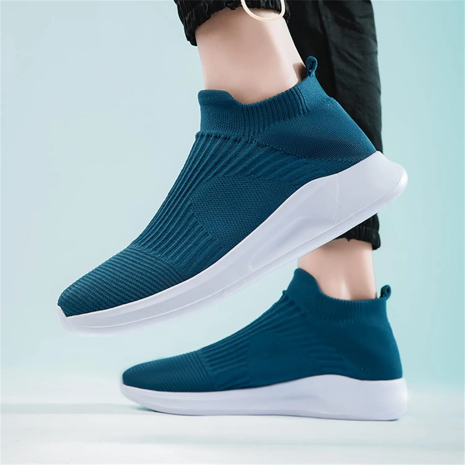 Men's Slip on Walking Shoes Comfy Knitted Memory Foam Breathable Mesh Fashion Sneakers Non Slip Arch Support Cushioning Athletic Running Shoes