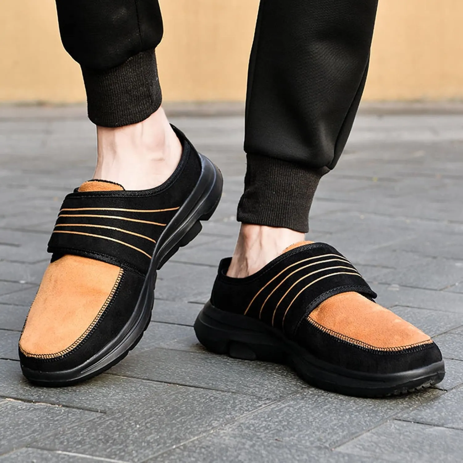 Men's Slip on Walking Shoes Comfy PU Leather Memory Foam Breathable Fashion Sneakers Non Slip Travel Jogging Workout Tennis Shoes Wide Width