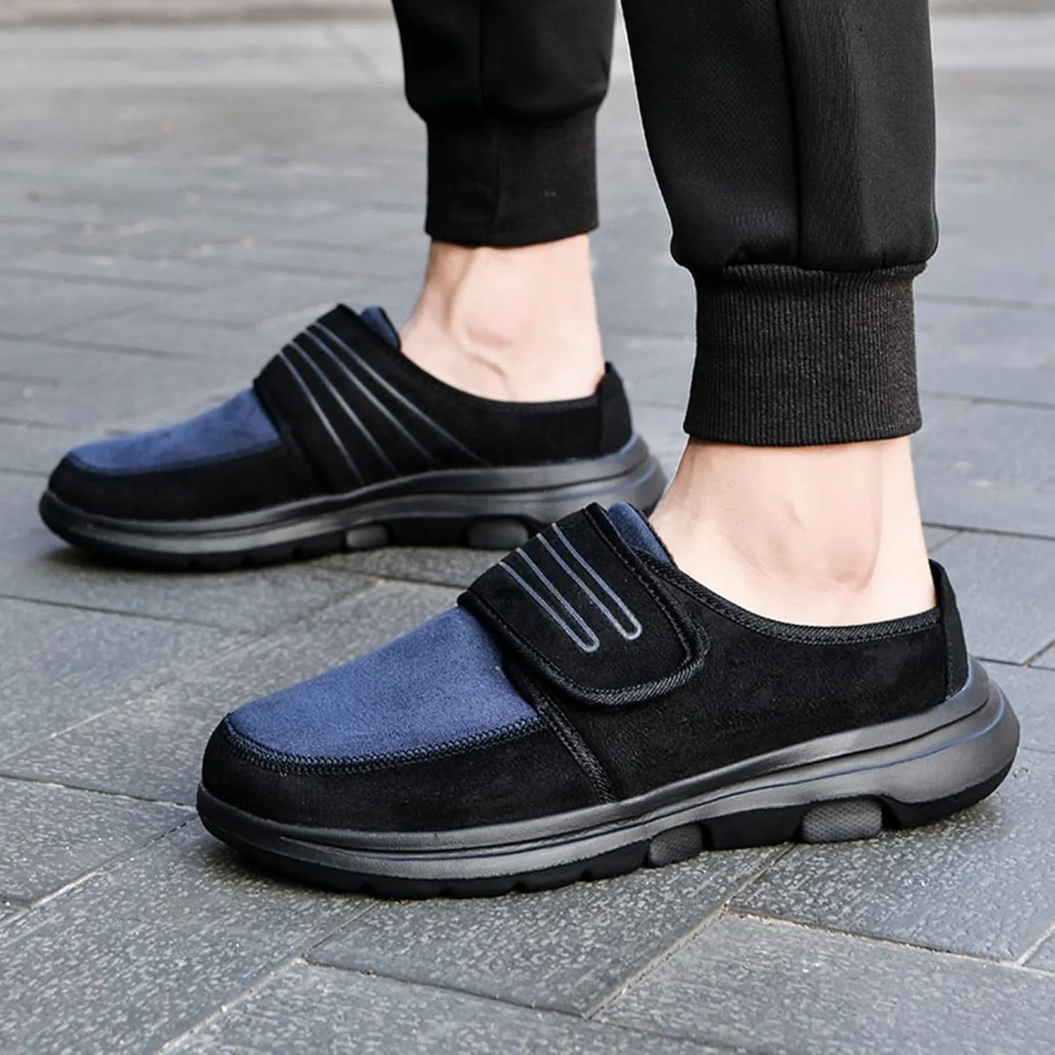 Men's Slip on Walking Shoes Comfy PU Leather Memory Foam Breathable Fashion Sneakers Non Slip Travel Jogging Workout Tennis Shoes Wide Width