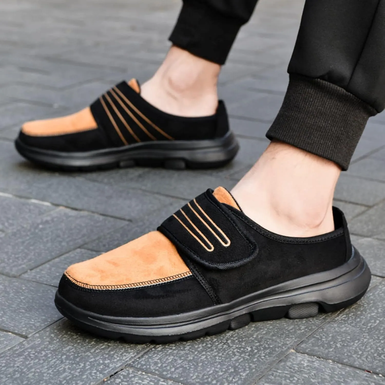 Men's Slip on Walking Shoes Comfy PU Leather Memory Foam Breathable Fashion Sneakers Non Slip Travel Jogging Workout Tennis Shoes Wide Width
