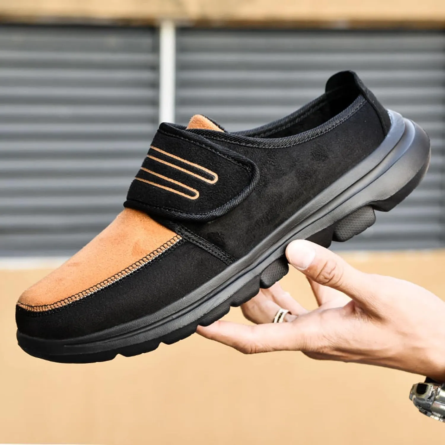 Men's Slip on Walking Shoes Comfy PU Leather Memory Foam Breathable Fashion Sneakers Non Slip Travel Jogging Workout Tennis Shoes Wide Width