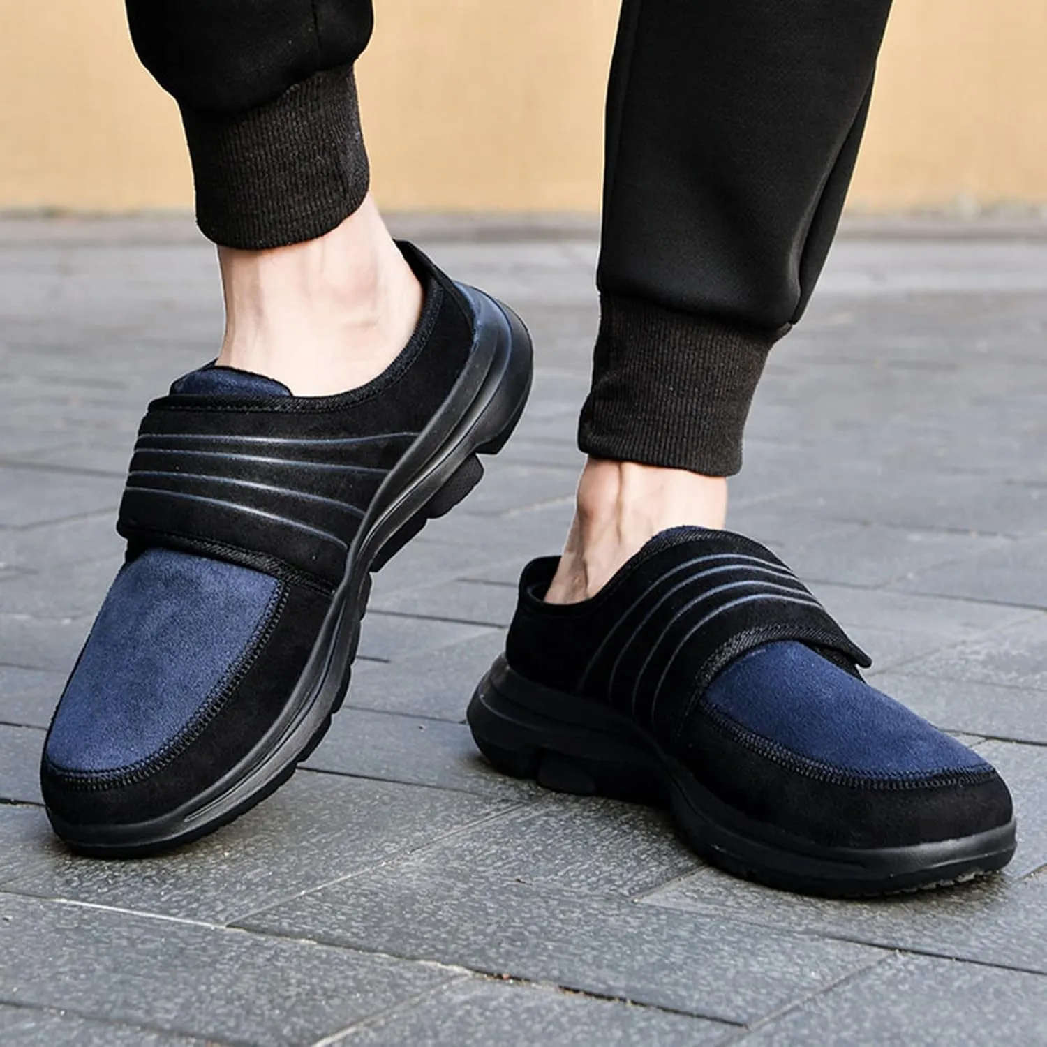 Men's Slip on Walking Shoes Comfy PU Leather Memory Foam Breathable Fashion Sneakers Non Slip Travel Jogging Workout Tennis Shoes Wide Width