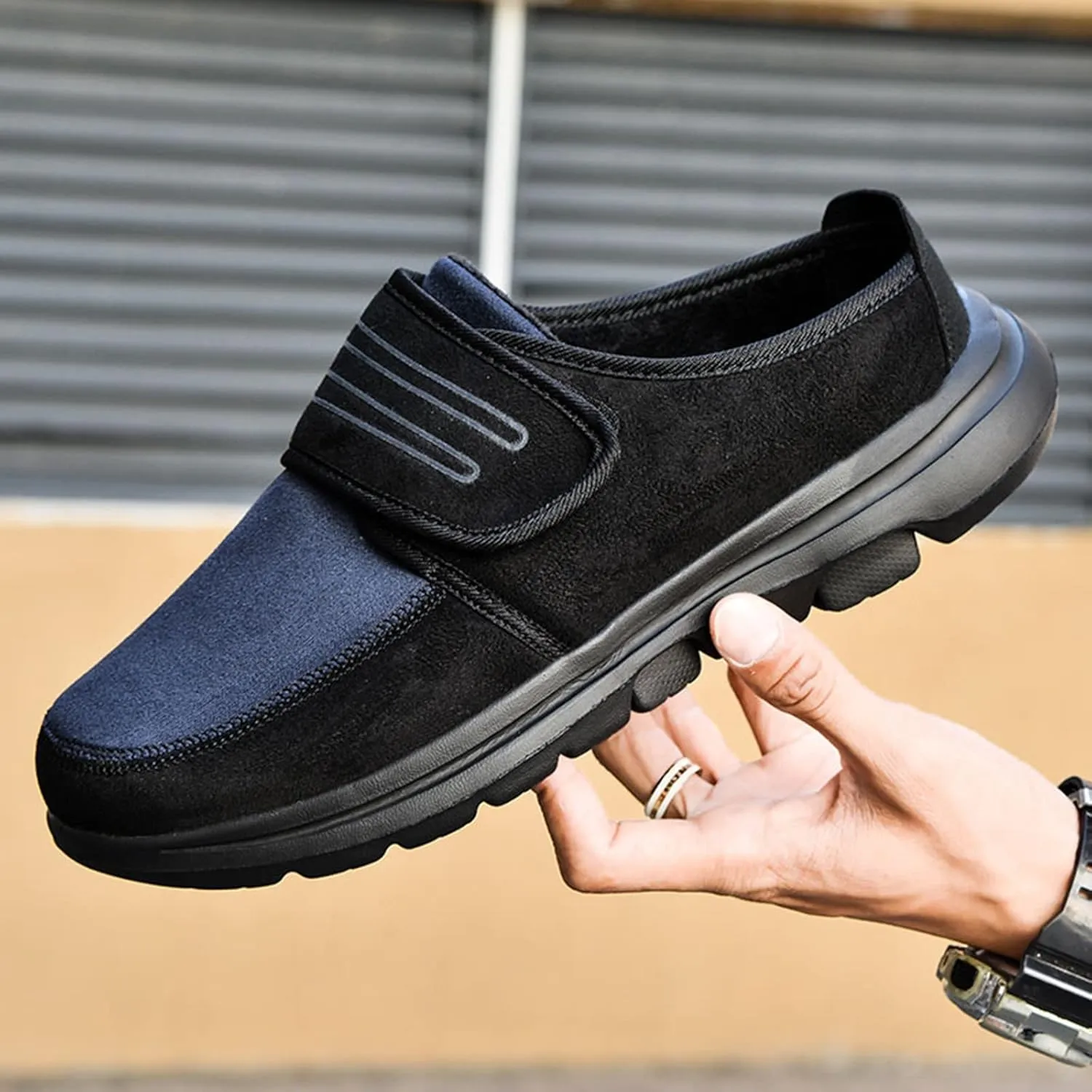 Men's Slip on Walking Shoes Comfy PU Leather Memory Foam Breathable Fashion Sneakers Non Slip Travel Jogging Workout Tennis Shoes Wide Width