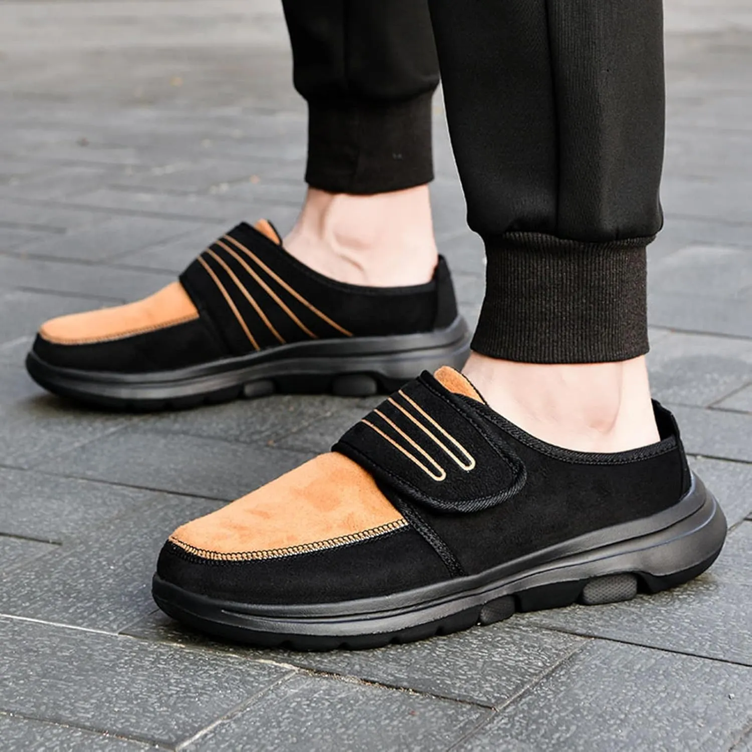 Men's Slip on Walking Shoes Comfy PU Leather Memory Foam Breathable Fashion Sneakers Non Slip Travel Jogging Workout Tennis Shoes Wide Width