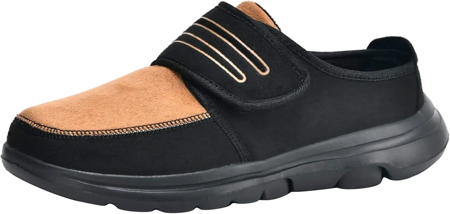 Men's Slip on Walking Shoes Comfy PU Leather Memory Foam Breathable Fashion Sneakers Non Slip Travel Jogging Workout Tennis Shoes Wide Width