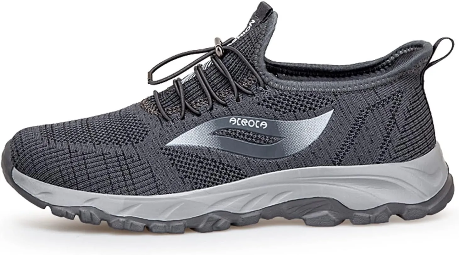 Men's Sneakers with Adjustable Lace Breathable Mesh Comfortable Sole Slip On Shoes for Men Daily Walking Working Workout Non Slip Lightweight Shoes for Male Summer Spring