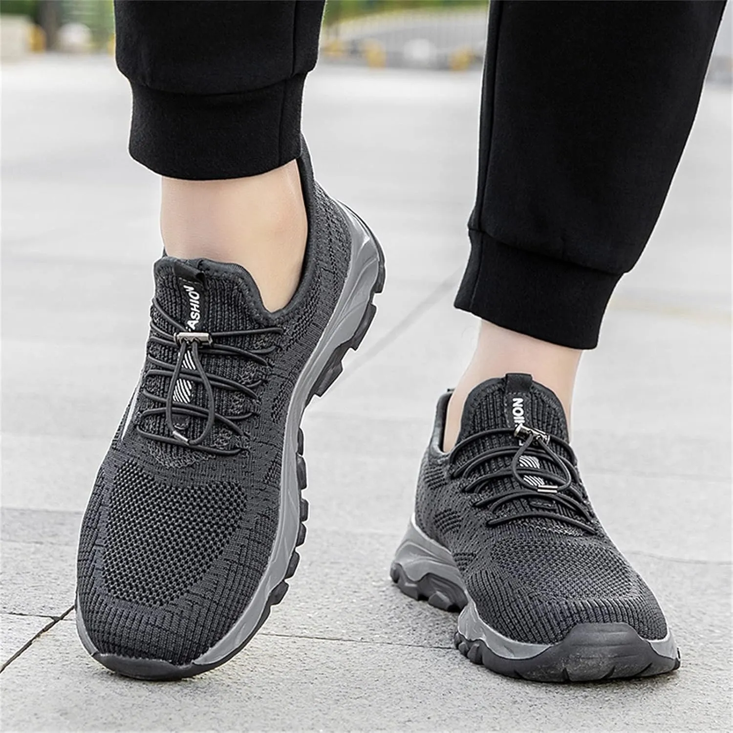 Men's Sneakers with Adjustable Lace Breathable Mesh Comfortable Sole Slip On Shoes for Men Daily Walking Working Workout Non Slip Lightweight Shoes for Male Summer Spring