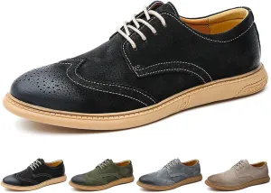 Men's Suede Leather Wingtip Brogue Oxfords Shoes Fashion Carving Round-Toe Lace Up Low Top Dress Shoes Casual Business Formal Derby Shoes