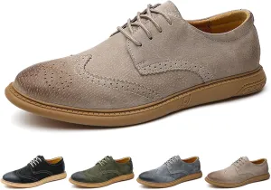 Men's Suede Leather Wingtip Brogue Oxfords Shoes Fashion Carving Round-Toe Lace Up Low Top Dress Shoes Casual Business Formal Derby Shoes