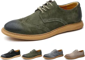 Men's Suede Leather Wingtip Brogue Oxfords Shoes Fashion Carving Round-Toe Lace Up Low Top Dress Shoes Casual Business Formal Derby Shoes