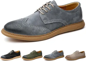 Men's Suede Leather Wingtip Brogue Oxfords Shoes Fashion Carving Round-Toe Lace Up Low Top Dress Shoes Casual Business Formal Derby Shoes