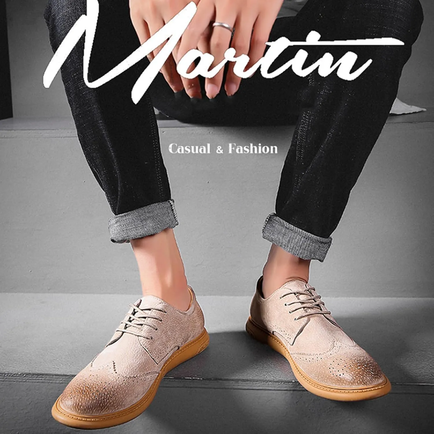 Men's Suede Leather Wingtip Brogue Oxfords Shoes Fashion Carving Round-Toe Lace Up Low Top Dress Shoes Casual Business Formal Derby Shoes
