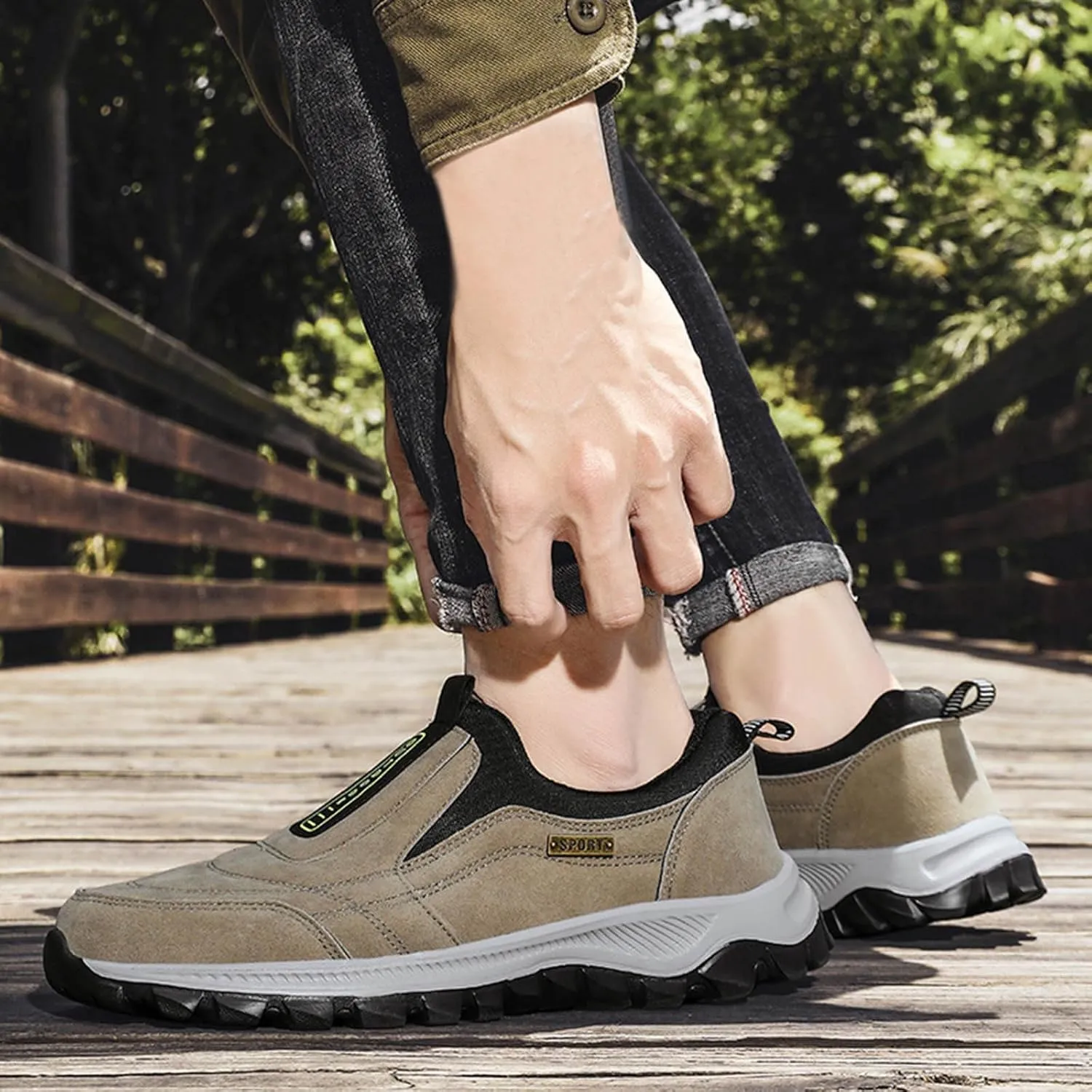 Men's Walking Shoes Waterproof Hiking Shoes Slip on Orthopedic Breathable Comfortable Sneakers Outdoor Non Slip Mountaineering Shoe Casual Daily Work Footwear