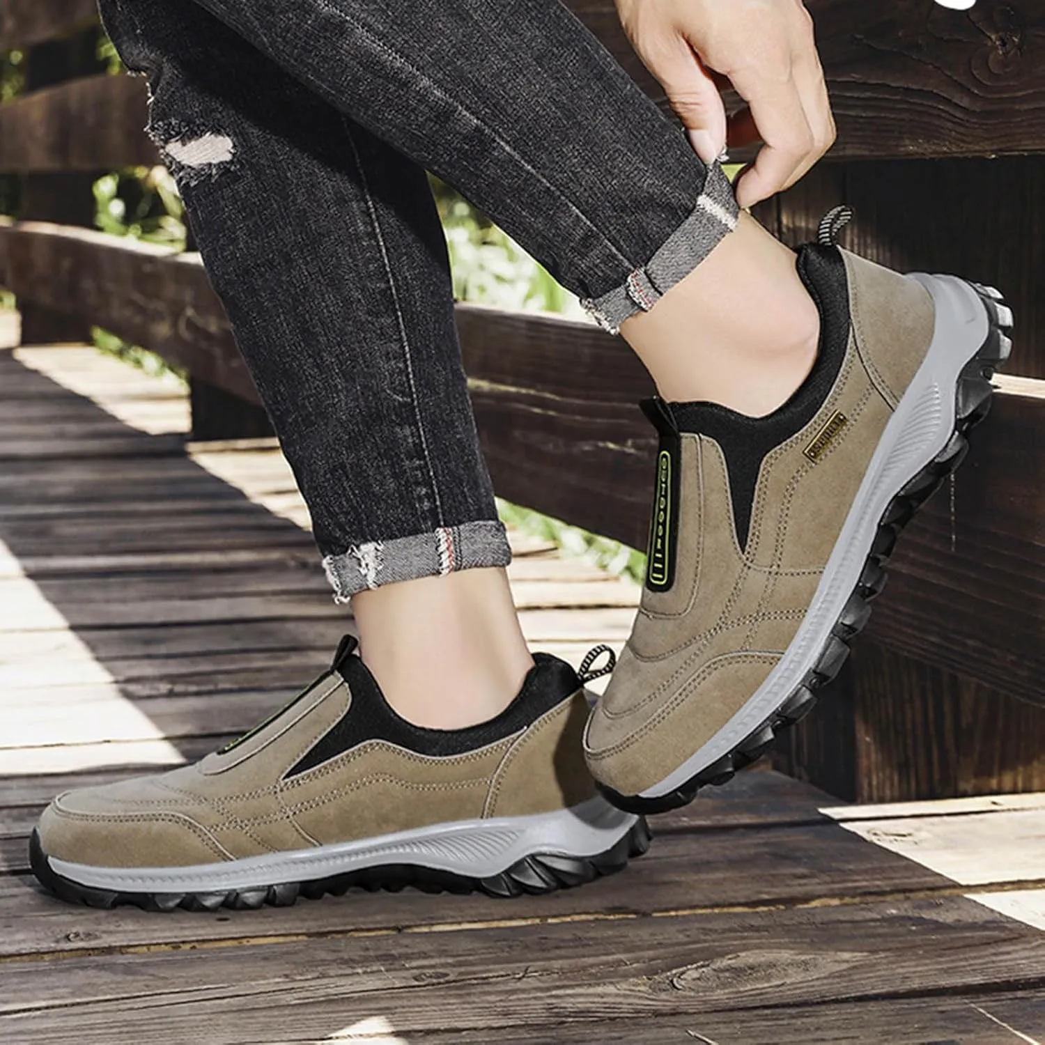 Men's Walking Shoes Waterproof Hiking Shoes Slip on Orthopedic Breathable Comfortable Sneakers Outdoor Non Slip Mountaineering Shoe Casual Daily Work Footwear