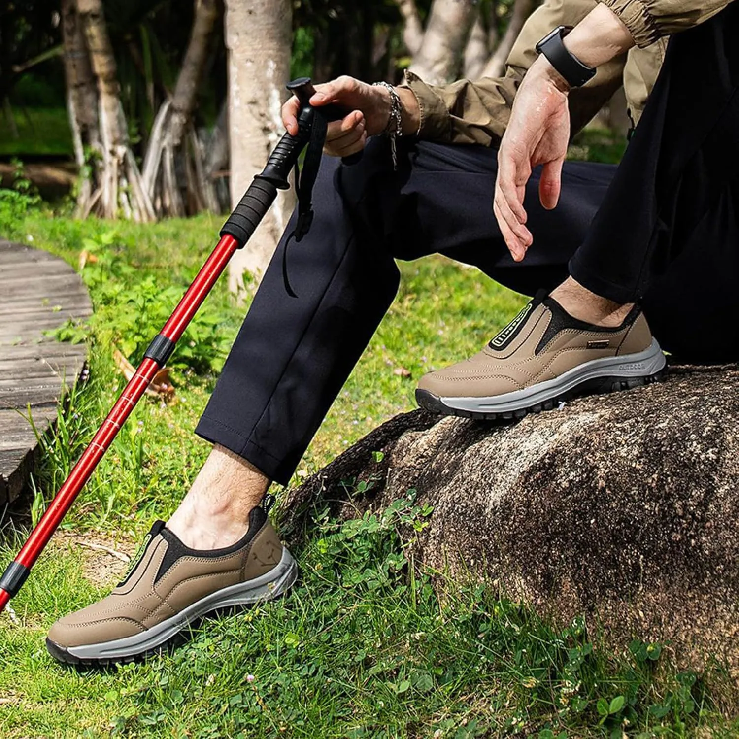Men's Waterproof Comfortable Mountaineering Shoes Men's Non Slip Shoes Spring and Outdoor Slip Off Outdoor Road Climbing Hiking Mens Sneaker for All Day Walking Male