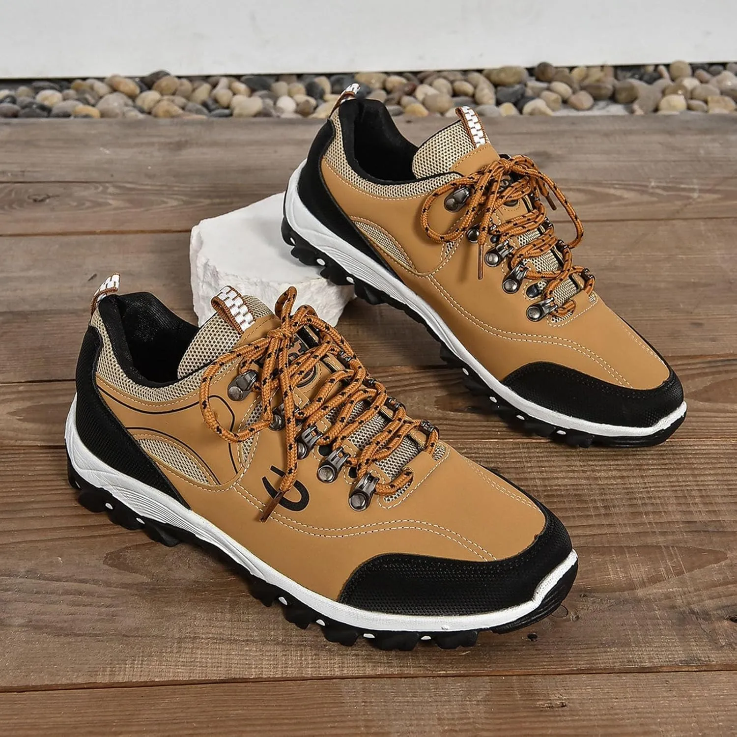 Men's Waterproof Hiking Mountaineering Shoes Leather Comfortable Lightweight Non Slip Low Tops Durable Outdoor Walking Work Shoes for Men Daily Workout
