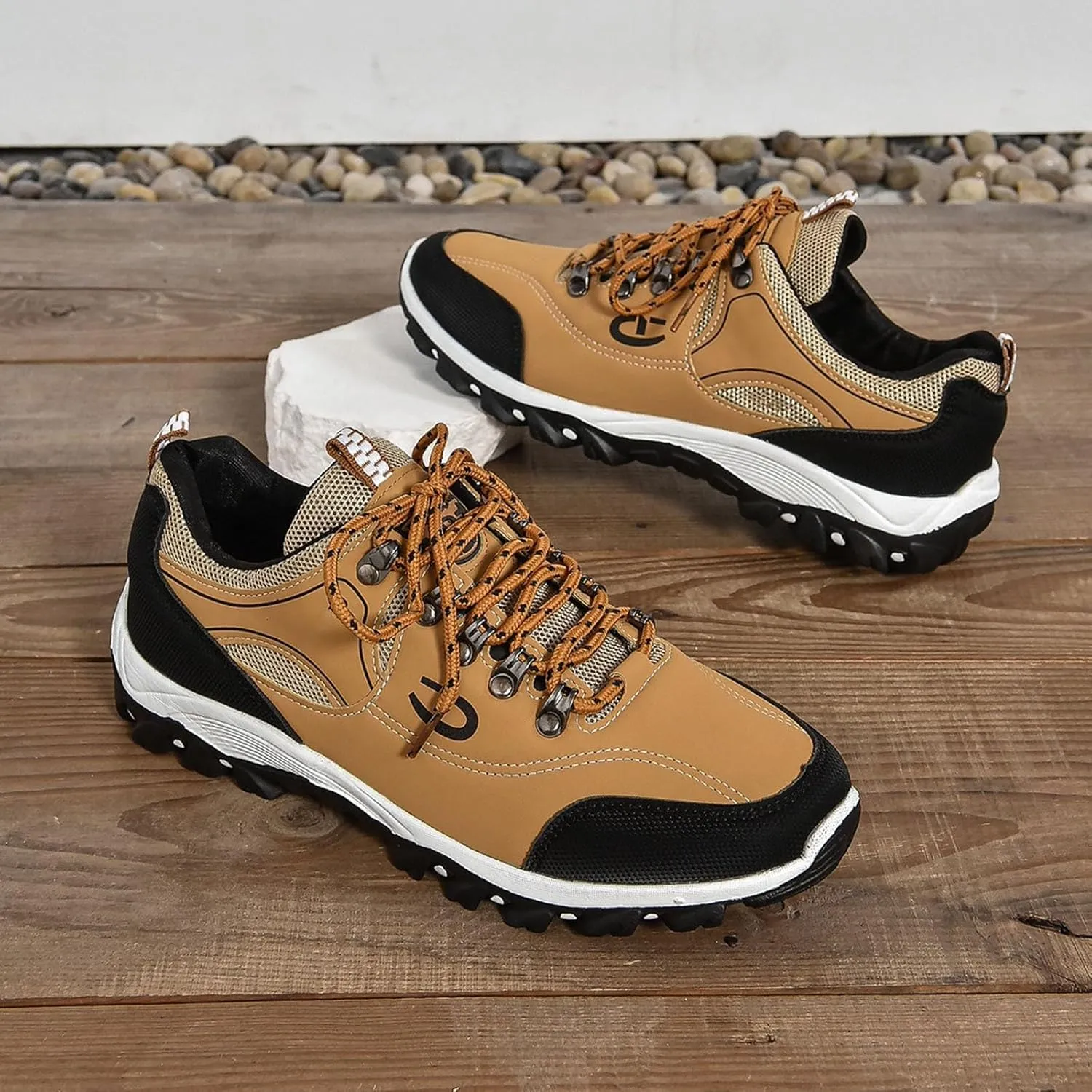 Men's Waterproof Hiking Mountaineering Shoes Leather Comfortable Lightweight Non Slip Low Tops Durable Outdoor Walking Work Shoes for Men Daily Workout
