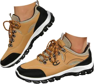 Men's Waterproof Hiking Mountaineering Shoes Leather Comfortable Lightweight Non Slip Low Tops Durable Outdoor Walking Work Shoes for Men Daily Workout