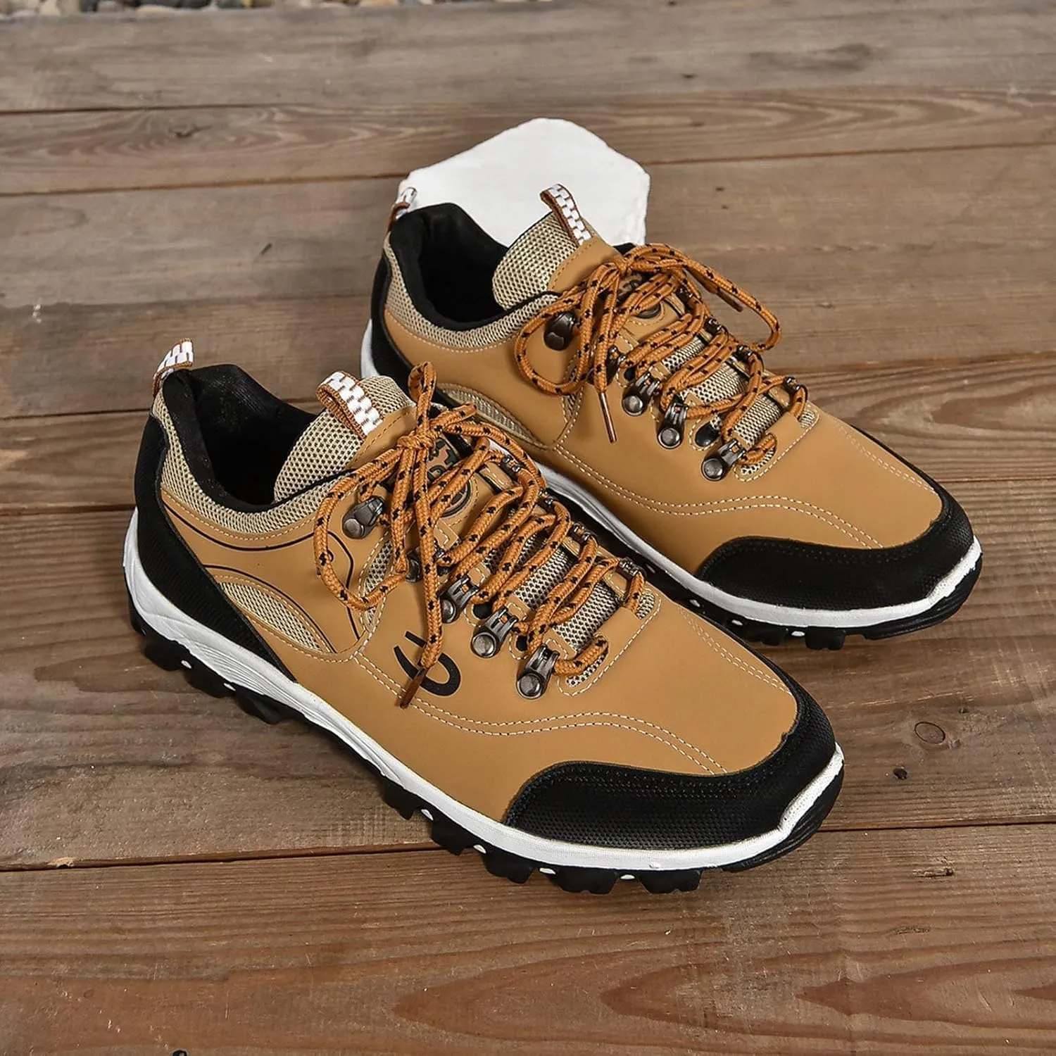 Men's Waterproof Hiking Mountaineering Shoes Leather Comfortable Lightweight Non Slip Low Tops Durable Outdoor Walking Work Shoes for Men Daily Workout