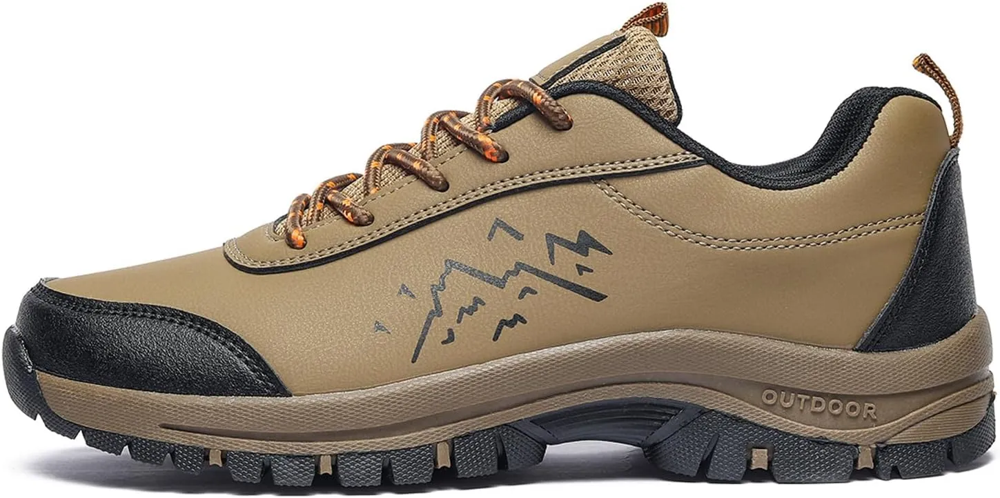 Men's Waterproof Hiking Shoes Comfortable Leather Low-Top Hiking Shoes for Outdoor Climbing Trekking Camping Walking with Arch Support Camping Travel Sneakers
