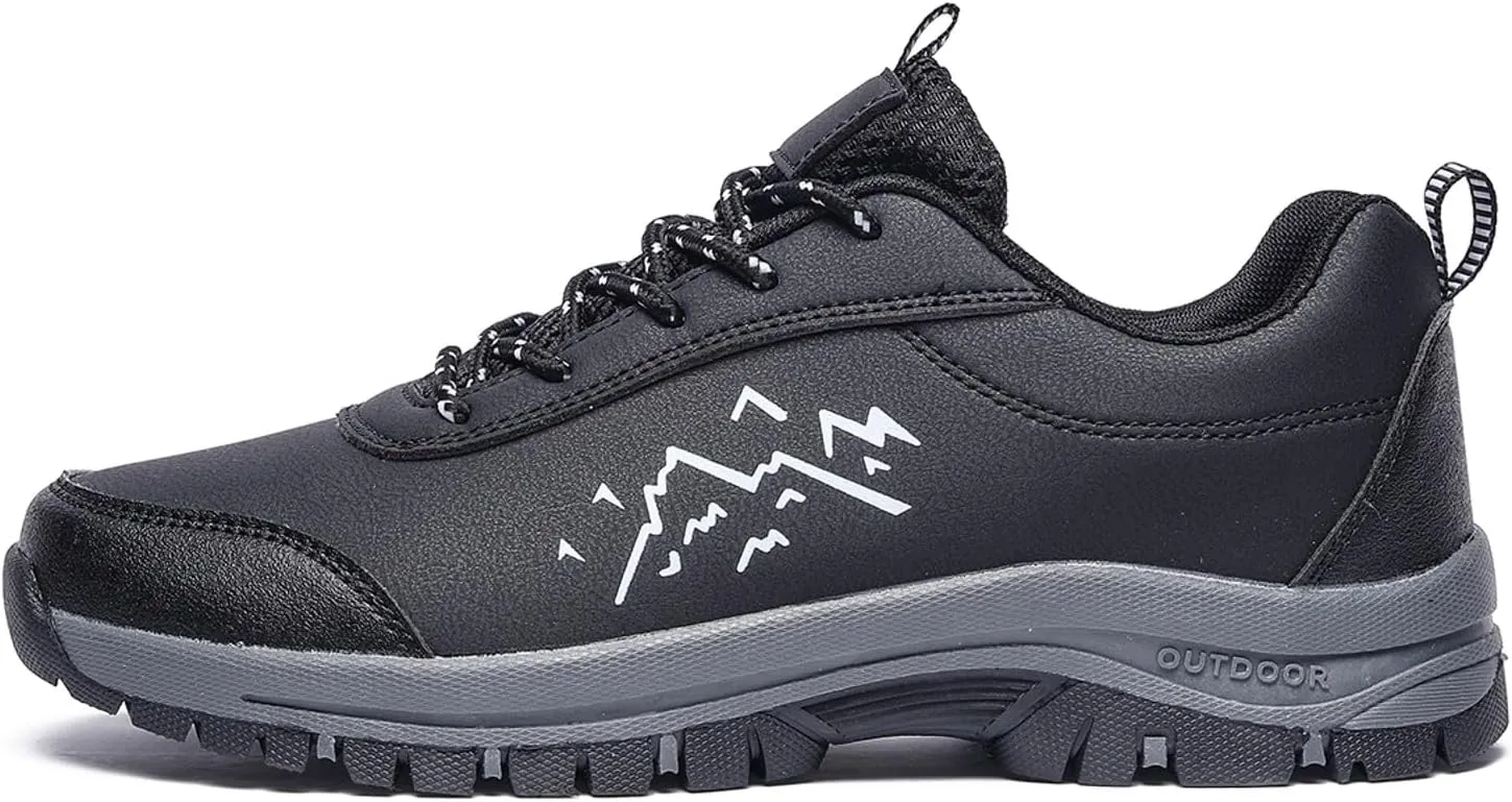 Men's Waterproof Hiking Shoes Comfortable Leather Low-Top Hiking Shoes for Outdoor Climbing Trekking Camping Walking with Arch Support Camping Travel Sneakers