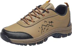 Men's Waterproof Hiking Shoes Comfortable Leather Low-Top Hiking Shoes for Outdoor Climbing Trekking Camping Walking with Arch Support Camping Travel Sneakers