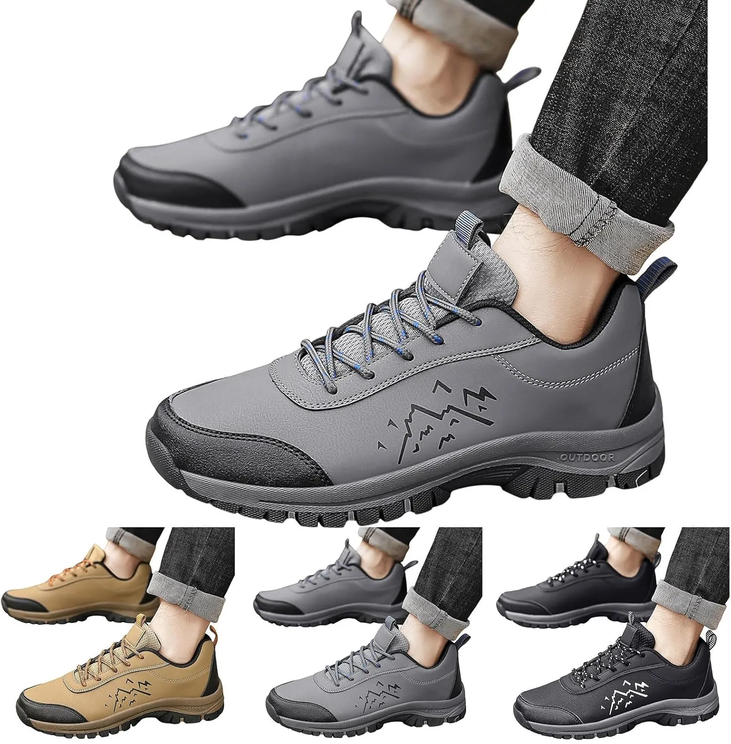 Men's Waterproof Hiking Shoes Comfortable Leather Low-Top Hiking Shoes for Outdoor Climbing Trekking Camping Walking with Arch Support Camping Travel Sneakers