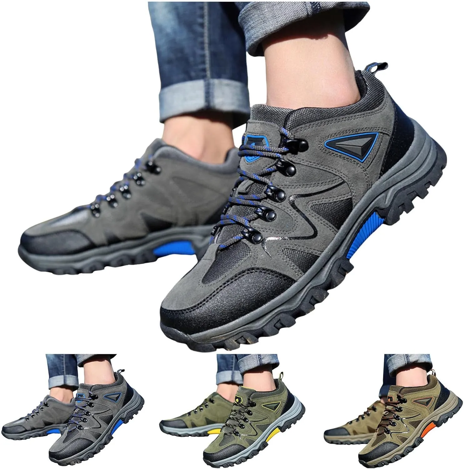 Men's Waterproof Hiking Shoes Comfortable Lightweight Non Slip Outdoor Ankle Boots Breathable Mesh Hike Trekking Climbing Shoes with Arch Support for Men Daily Walking Workout