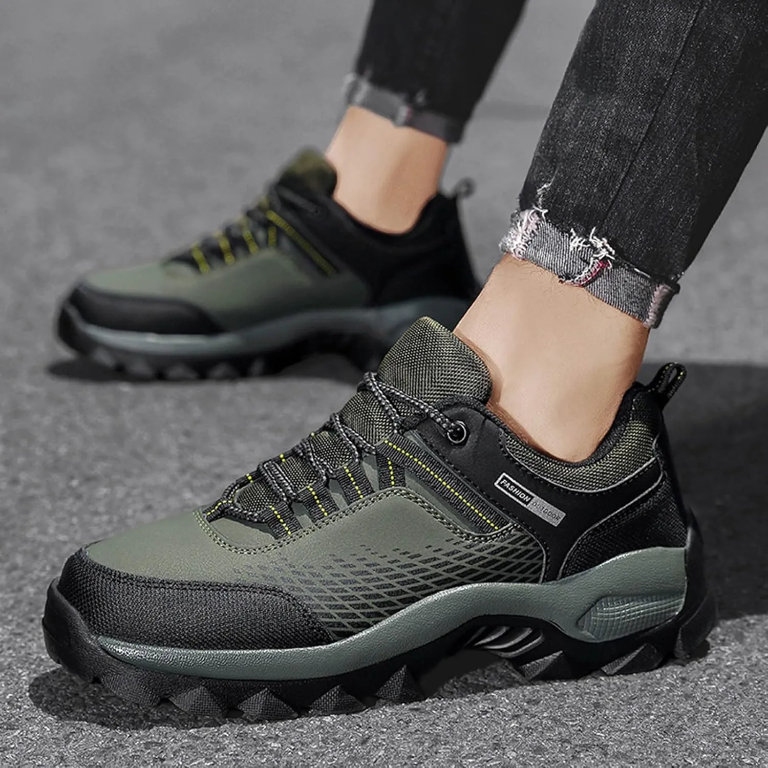 Men's Waterproof Hiking Shoes Leather Low-Top Hiking Shoes for Outdoor Climbing Trekking Camping Walking Mountaineering Boots with Arch Support Men Daily Work Shoe