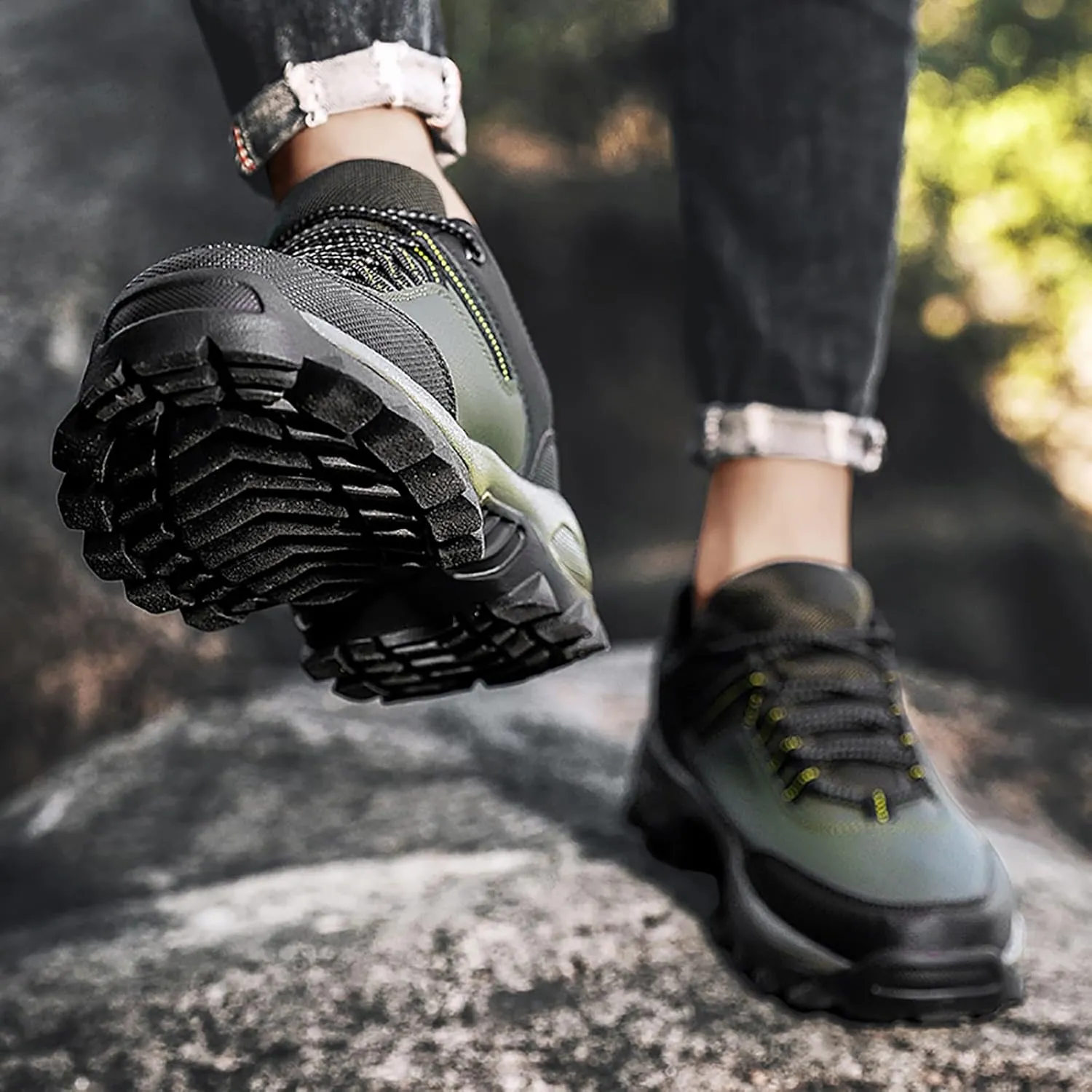 Men's Waterproof Hiking Shoes Leather Low-Top Hiking Shoes for Outdoor Climbing Trekking Camping Walking Mountaineering Boots with Arch Support Men Daily Work Shoe
