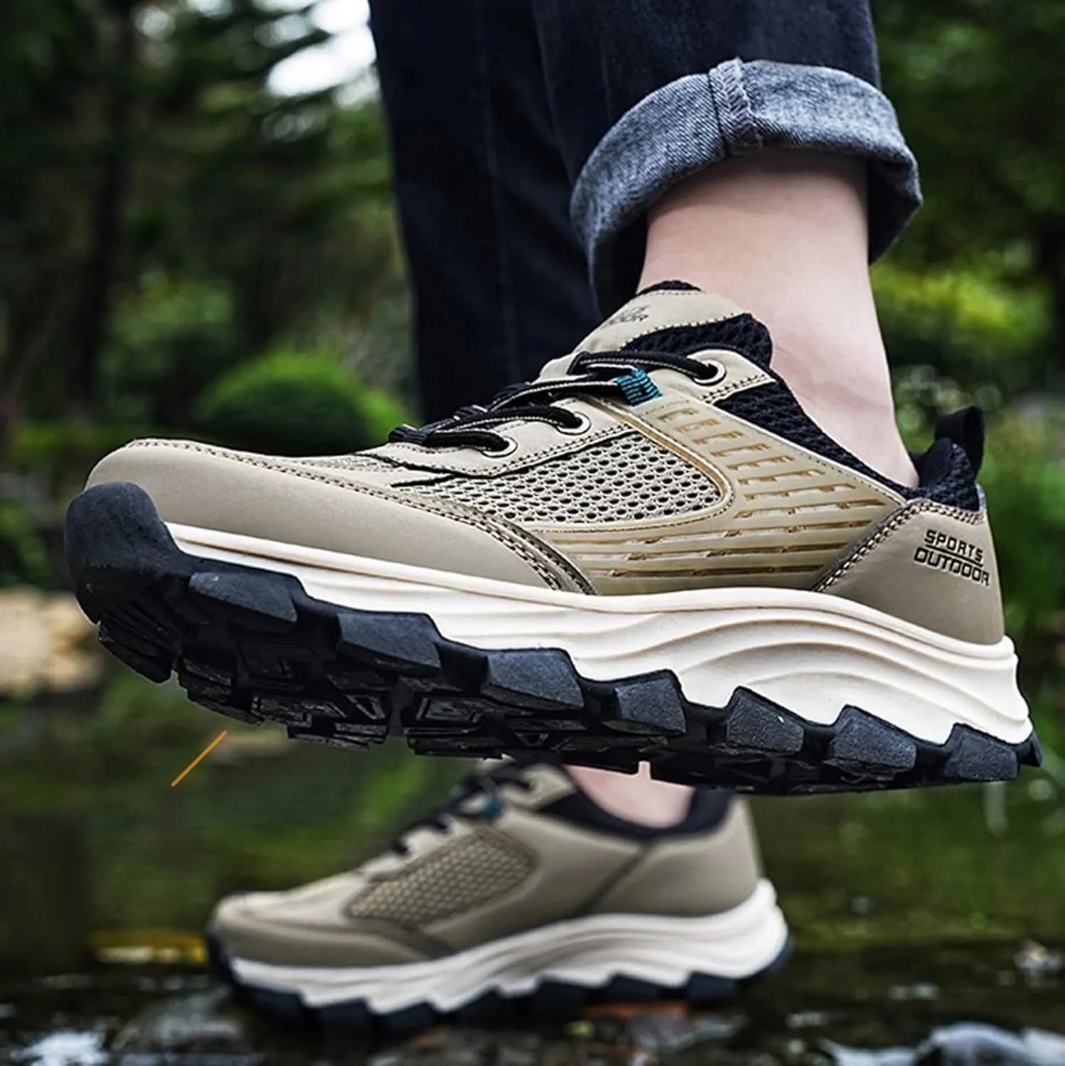 Men's Waterproof Hiking Shoes Leather Low-Top Leather Mountaineering Walking Shoes for Outdoor Trekking Camping with Arch Support Backpacking Boots All Day Workout Sneakers