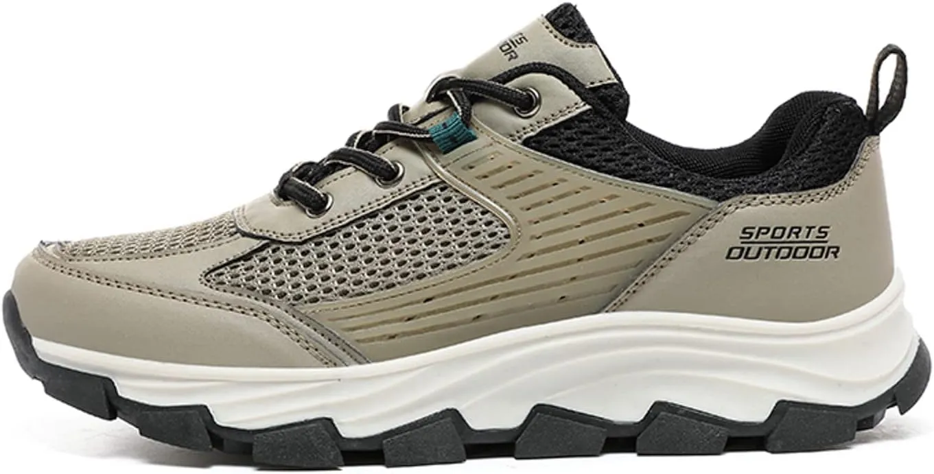 Men's Waterproof Hiking Shoes Leather Low-Top Leather Mountaineering Walking Shoes for Outdoor Trekking Camping with Arch Support Backpacking Boots All Day Workout Sneakers
