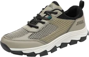 Men's Waterproof Hiking Shoes Leather Low-Top Leather Mountaineering Walking Shoes for Outdoor Trekking Camping with Arch Support Backpacking Boots All Day Workout Sneakers