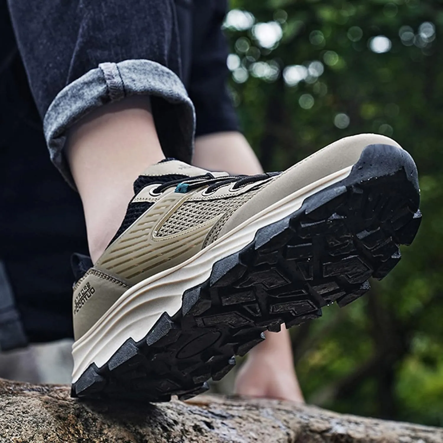 Men's Waterproof Hiking Shoes Leather Low-Top Leather Mountaineering Walking Shoes for Outdoor Trekking Camping with Arch Support Backpacking Boots All Day Workout Sneakers