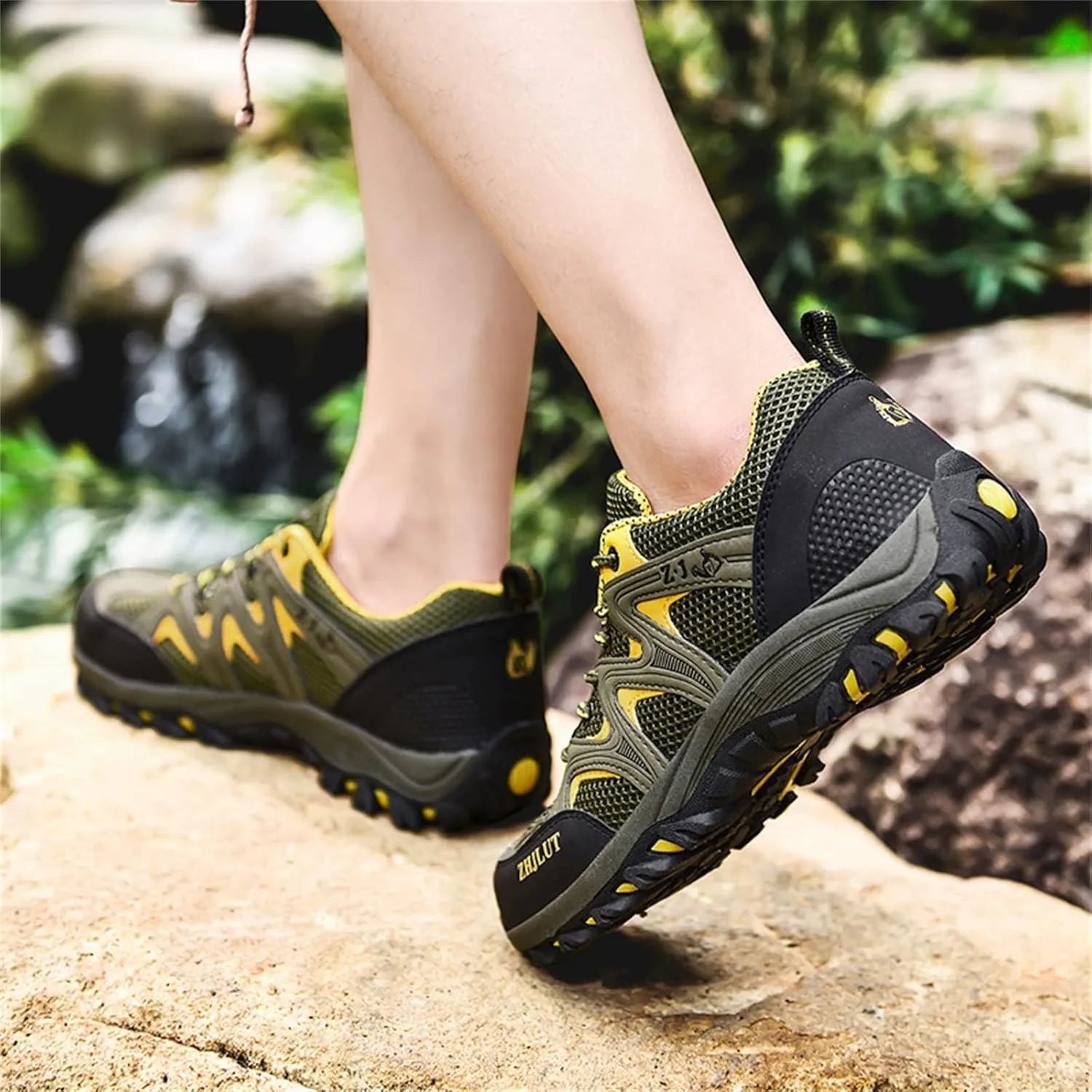 Men's Waterproof Hiking Shoes Lightweight Breathable Trekking Comfortable Backpacking Boots Non Slip Work Shoes Outdoor Mountaineering Camping Travel Sneakers with Arch Support
