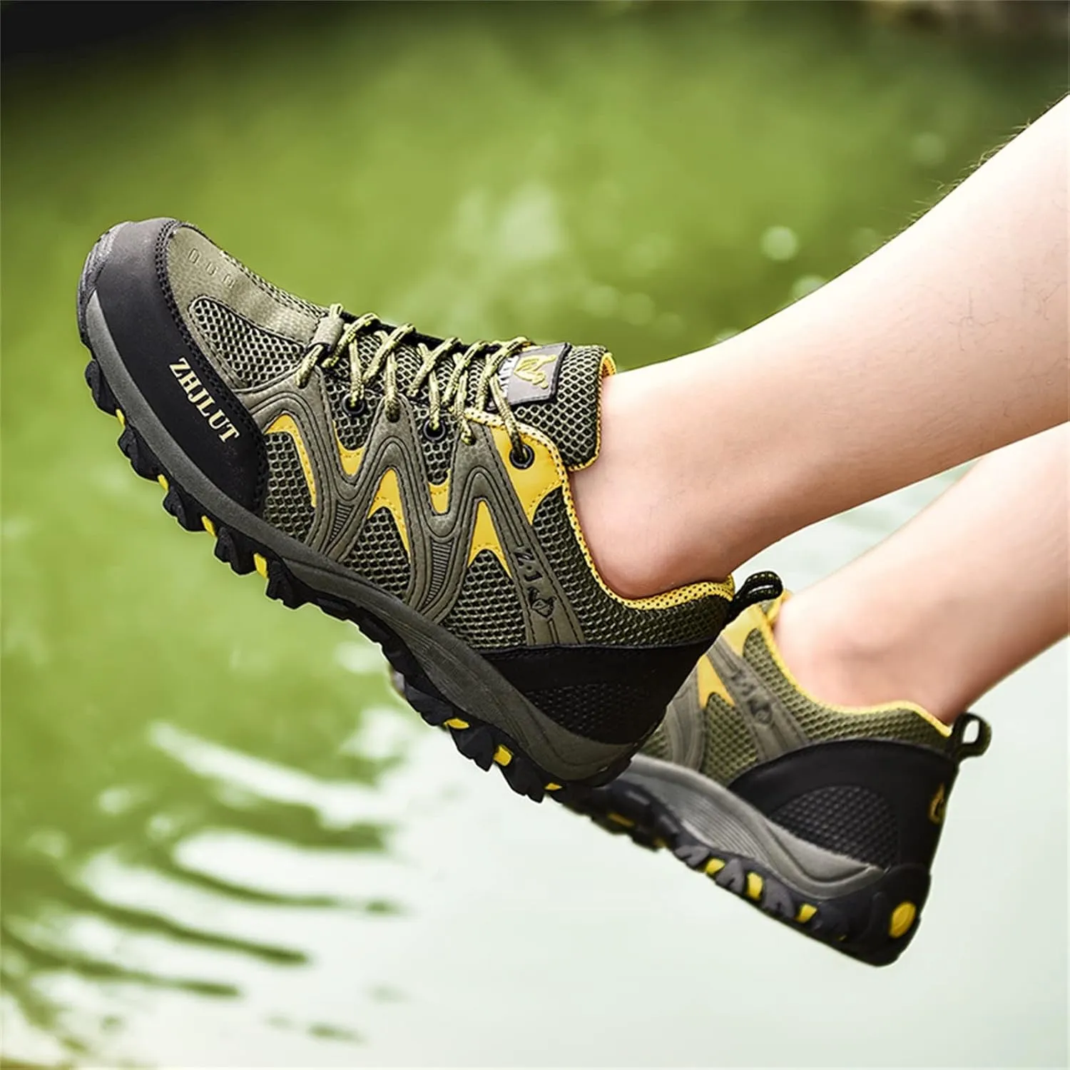 Men's Waterproof Hiking Shoes Lightweight Breathable Trekking Comfortable Backpacking Boots Non Slip Work Shoes Outdoor Mountaineering Camping Travel Sneakers with Arch Support