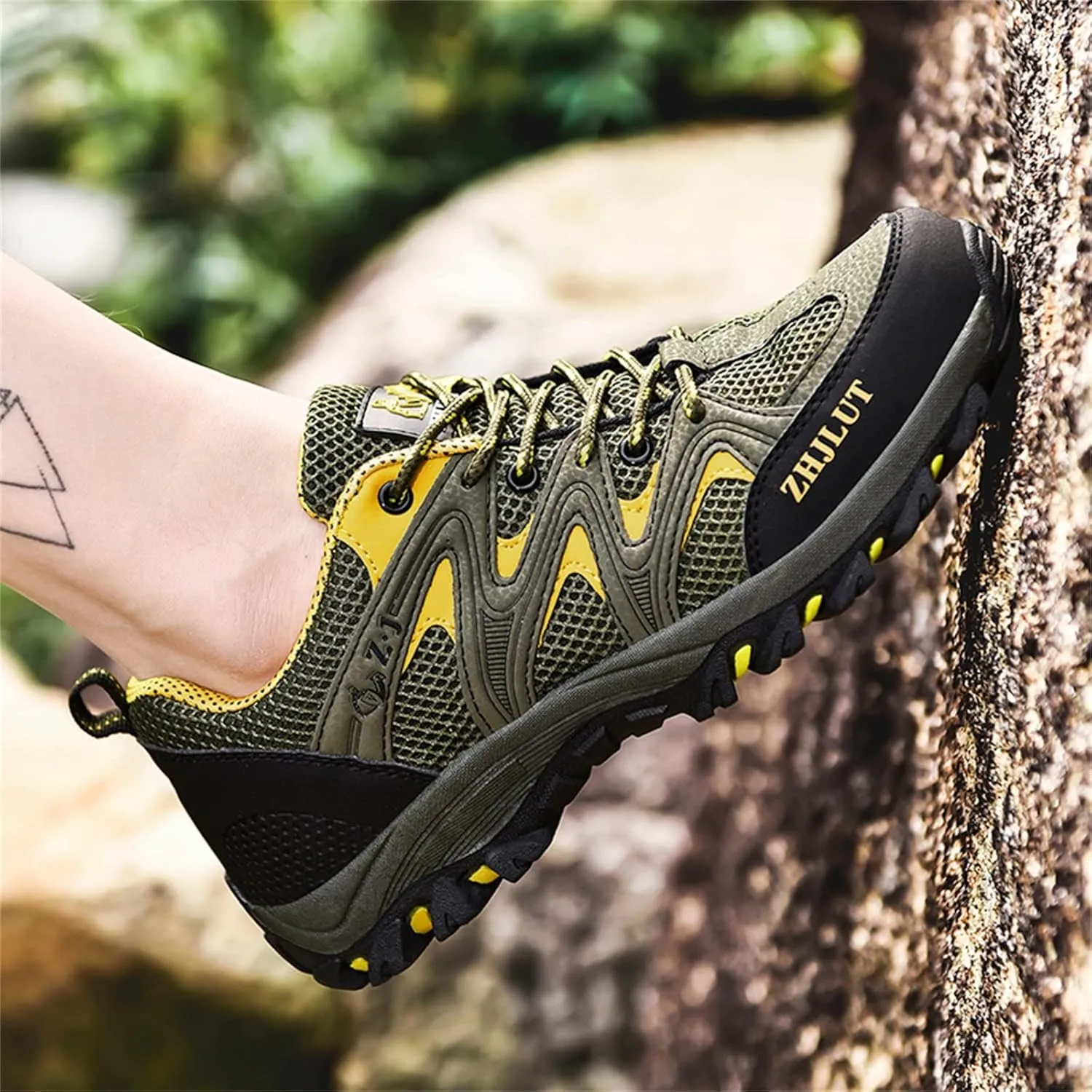Men's Waterproof Hiking Shoes Lightweight Breathable Trekking Comfortable Backpacking Boots Non Slip Work Shoes Outdoor Mountaineering Camping Travel Sneakers with Arch Support
