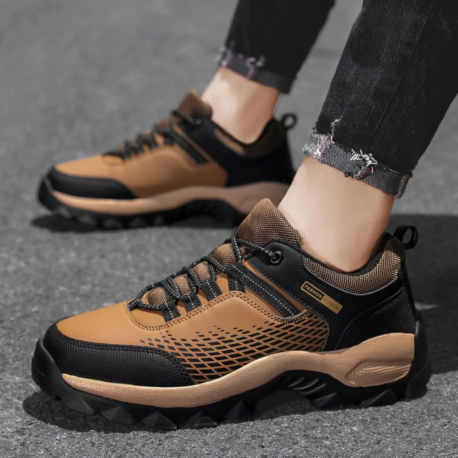 Men's Waterproof Hiking Shoes Lightweight Comfortable Non Slip Breathable Leather Walking Shoes for Outdoor Trekking Climbing Camping with Arch Support Men's Daily Work Shoe