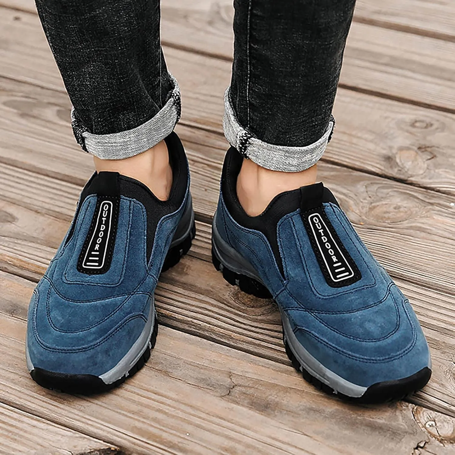 Men's Waterproof Hiking Shoes Lightweight Non Slip Comfortable Outdoor Cut Top Slip On Ankle Boots Breathable Hike Trekking Climbing Mountaineering Shoes for Men Daily Work