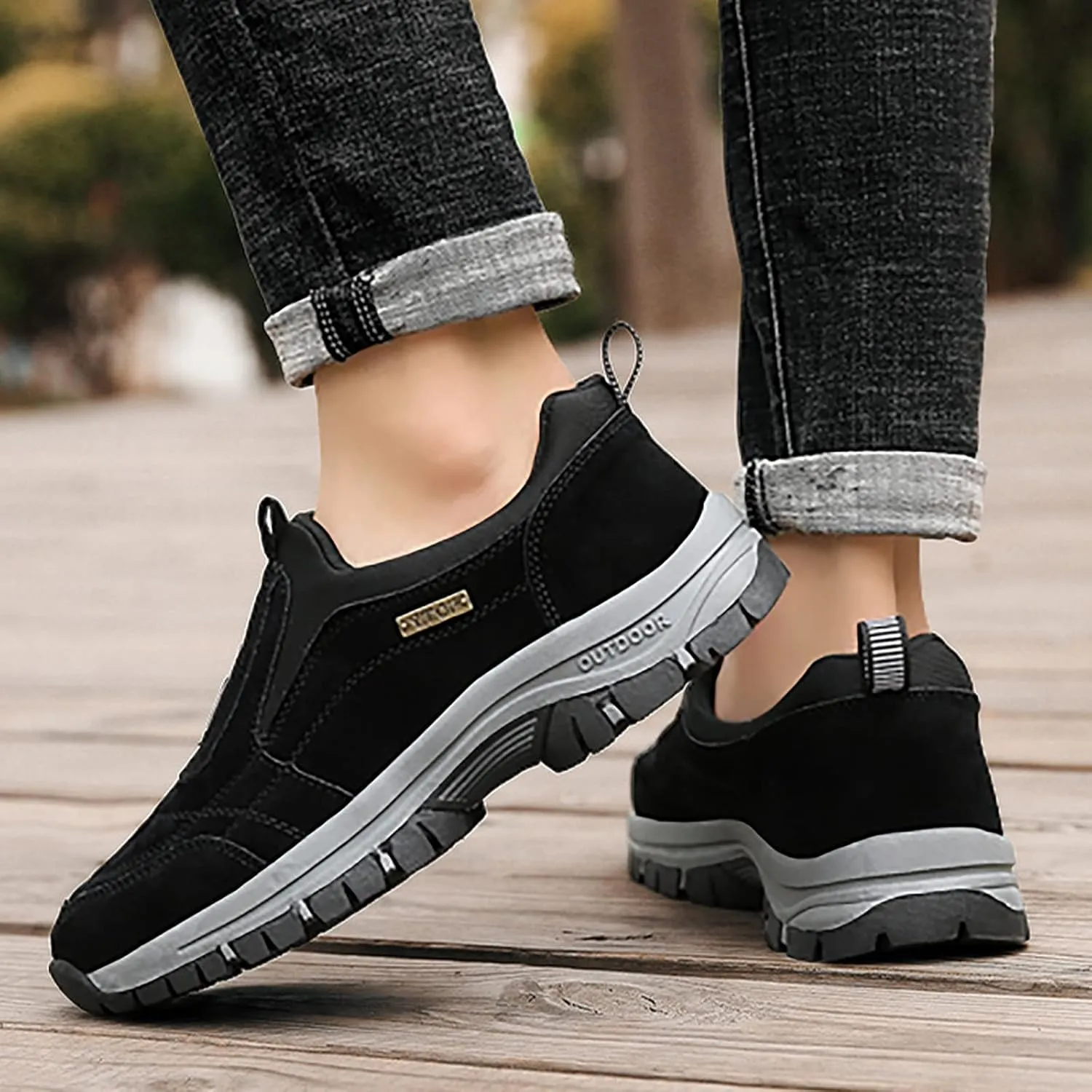 Men's Waterproof Hiking Shoes Lightweight Non Slip Comfortable Outdoor Cut Top Slip On Ankle Boots Breathable Hike Trekking Climbing Mountaineering Shoes for Men Daily Work