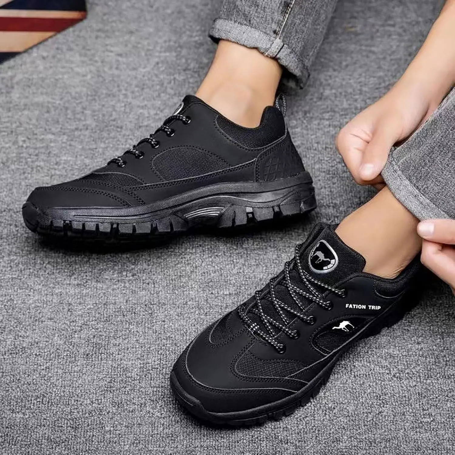 Men's Waterproof Hiking Shoes Lightweight Non Slip Outdoor Cut Top Comfortable Ankle Boots Breathable Hike Trekking Climbing Mountaineering Daily Walking Work Shoes Men