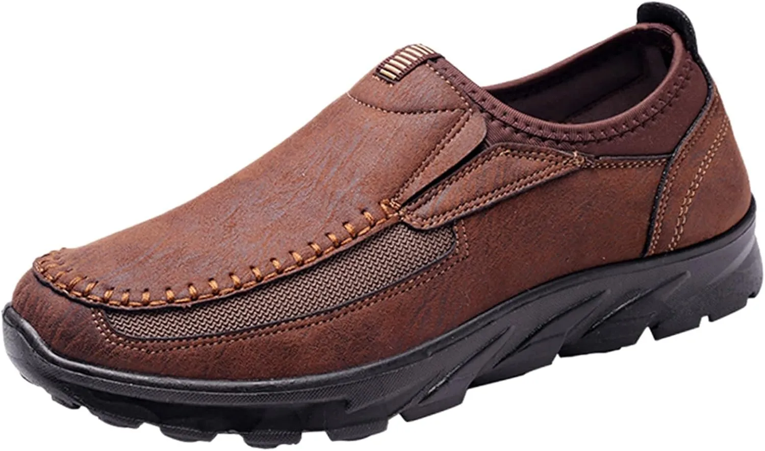 Men's Waterproof Hiking Shoes Slip On Leather Non Slip Outdoor Walking Climbing Casual Loafers Comfortable Work Business Shoes for Men All Day Workout Long Standing
